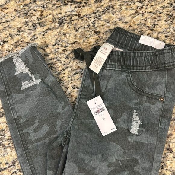 Justice Gray Camouflage Kids Jeans jeggings soft comfy stretchy tie waist sz 10 - Picture 6 of 8